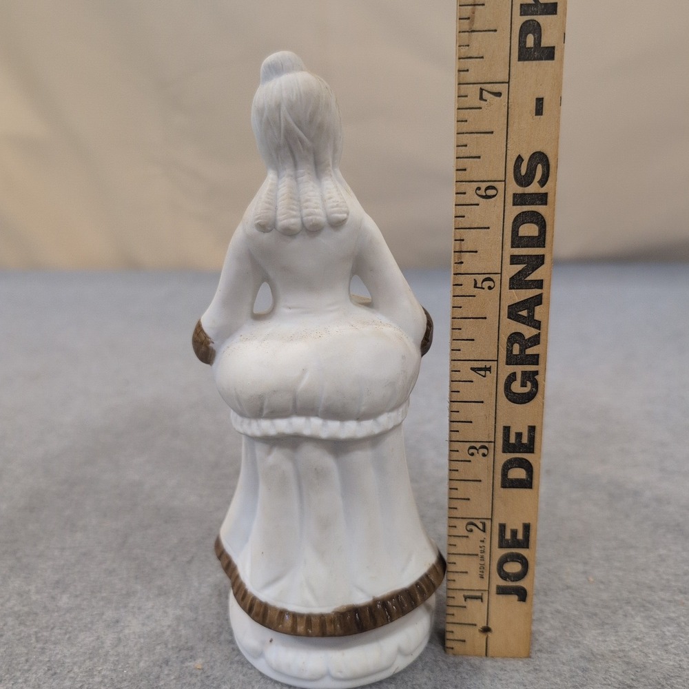 Vintage Porcelain Colonial Woman Figurine White Brown Floral Hand Painted Decor - Picture 2 of 3